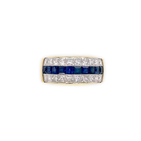 18K Yellow Gold Ring with 1.54ct Blue Sapphires and .88ct of Diamonds   j7624